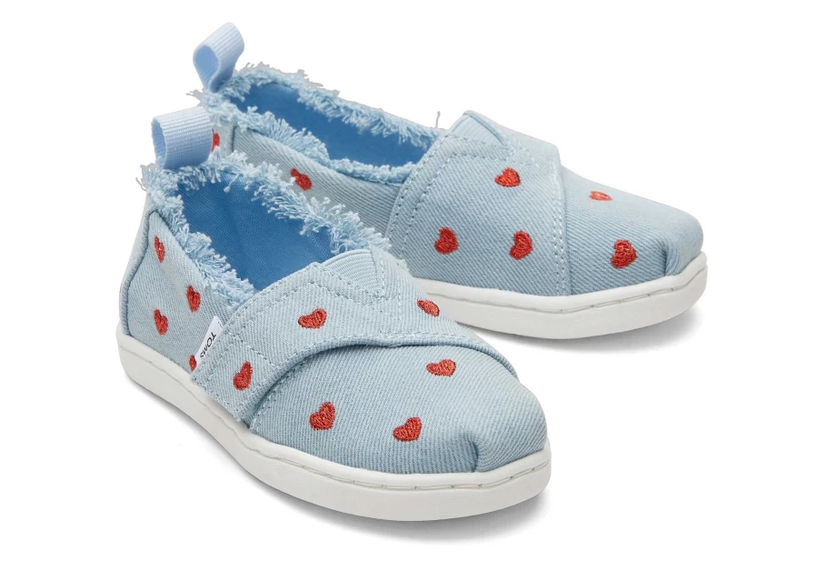 TOMS Alpargata Toddler Shoes for Boys & Girls - Denim Hearts Casual Comfortable Slip-Ons