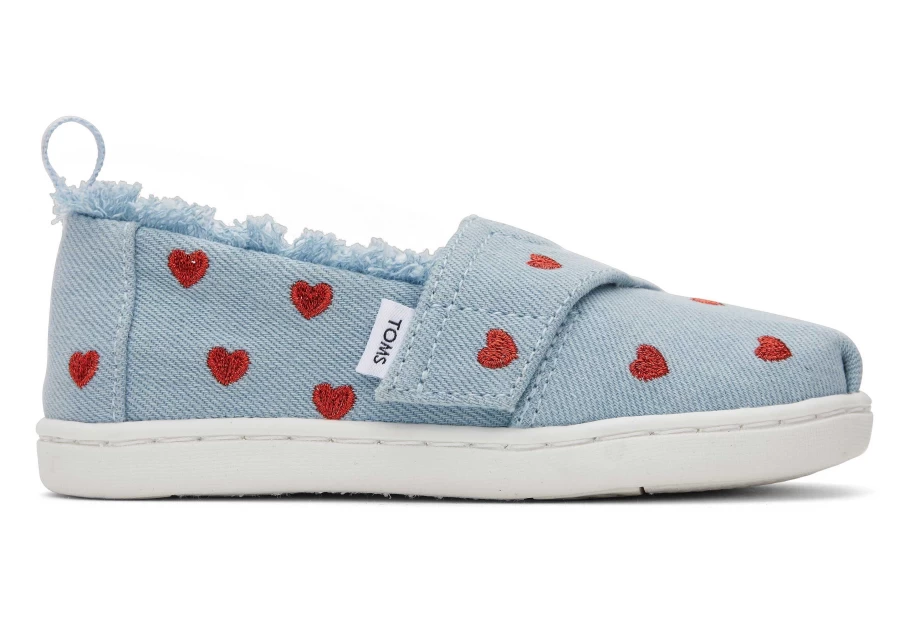 TOMS Alpargata Toddler Shoes for Boys & Girls - Denim Hearts Casual Comfortable Slip-Ons