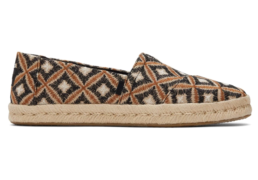 TOMS Alpargata Rope 2.0 Espadrille Shoes in Geo Black - Geometric Design Slip-Ons
