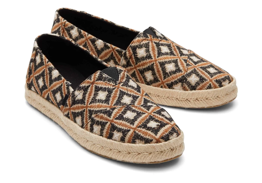TOMS Alpargata Rope 2.0 Espadrille Shoes in Geo Black - Geometric Design Slip-Ons