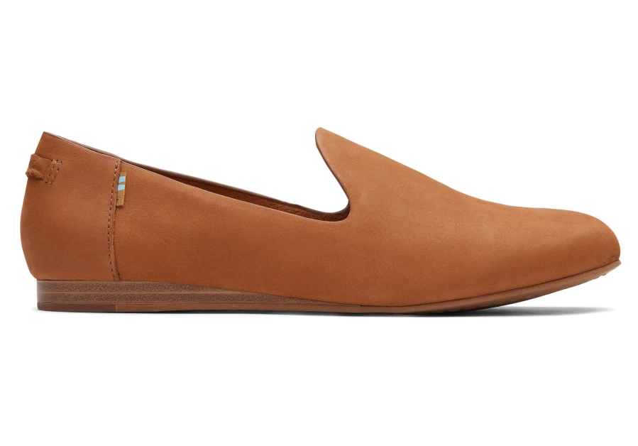 TOMS Women's Tan Darcy Leather Flat Shoes - Comfortable Slip-On Loafers
