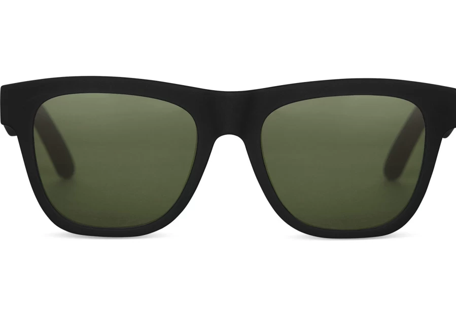 TOMS Dalston Matte Black Polarized Sunglasses with Green Lens - Traveler Style