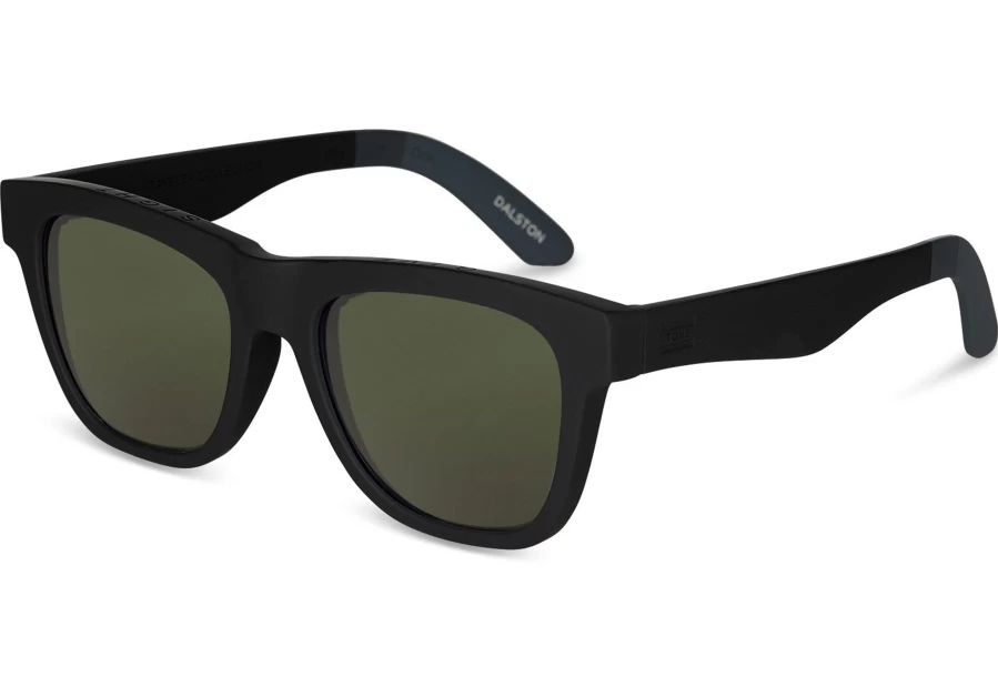TOMS Dalston Matte Black Polarized Sunglasses with Green Lens - Traveler Style