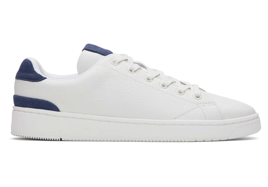 TOMS Trvl Lite White/Blue Trim Leather Lace-Up Sneakers for Men & Women