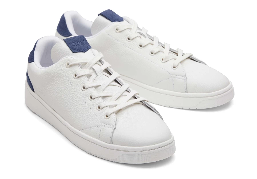 TOMS Trvl Lite White/Blue Trim Leather Lace-Up Sneakers for Men & Women