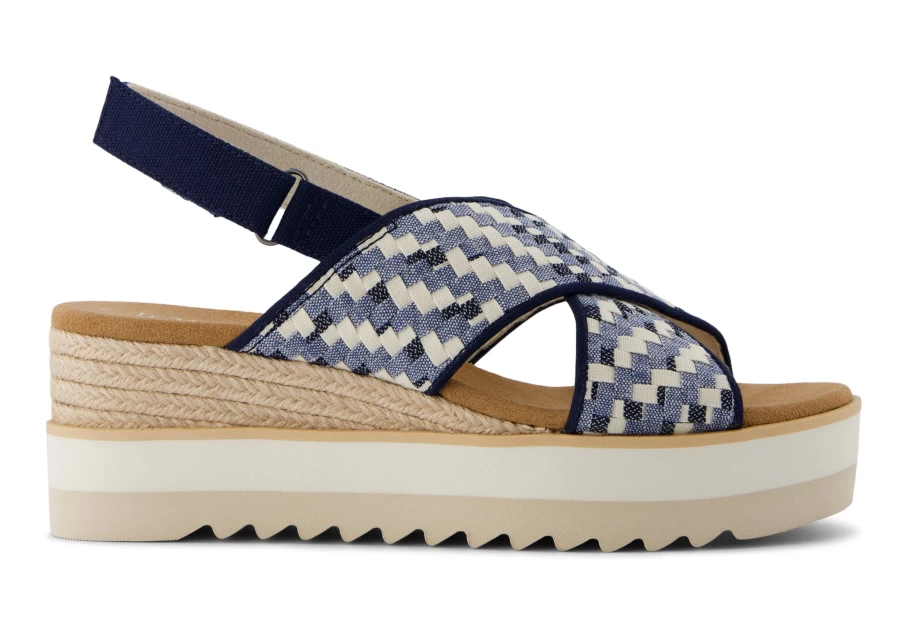 TOMS Diana Crossover Wedge Sandal in Blue Denim | Comfortable Women's Casual Shoes
