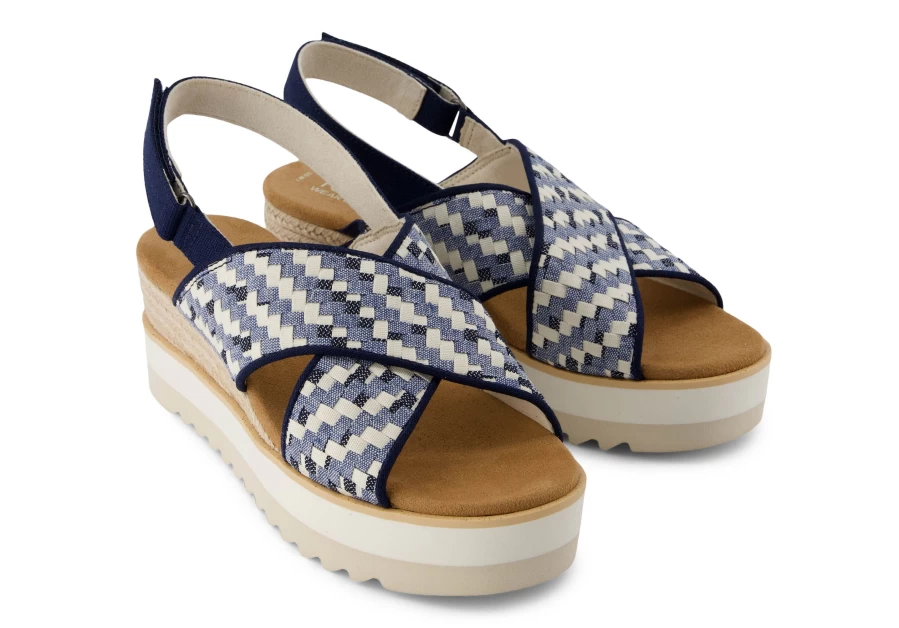 TOMS Diana Crossover Wedge Sandal in Blue Denim | Comfortable Women's Casual Shoes