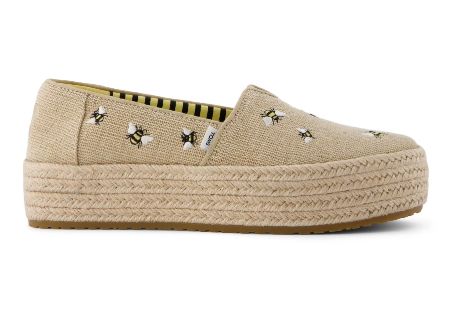 TOMS Bees Valencia Embroidered Platform Espadrille Shoes for Women