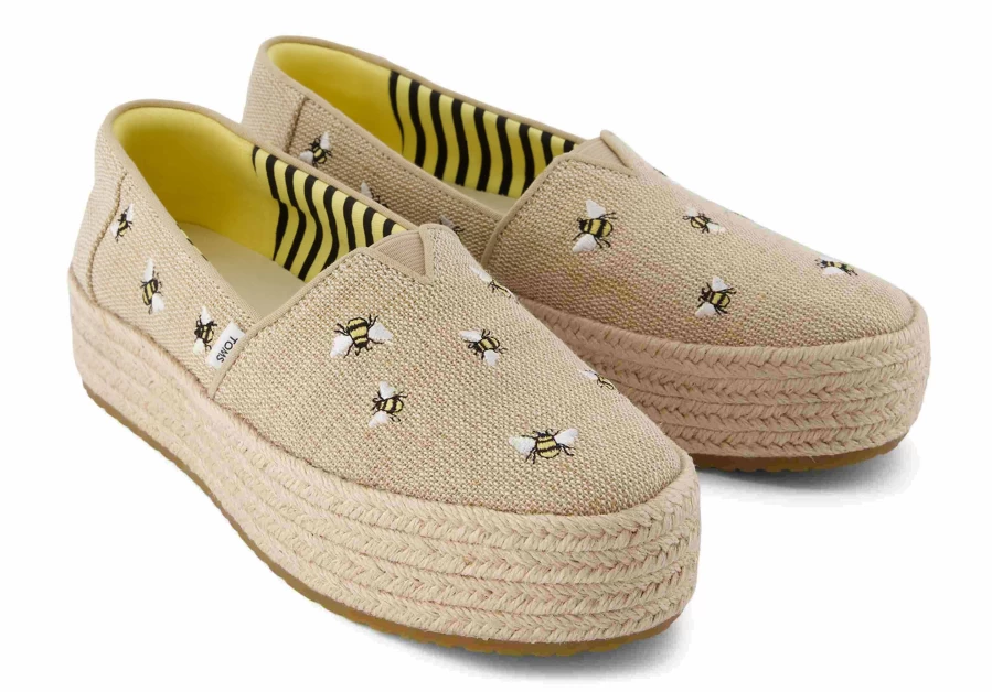 TOMS Bees Valencia Embroidered Platform Espadrille Shoes for Women