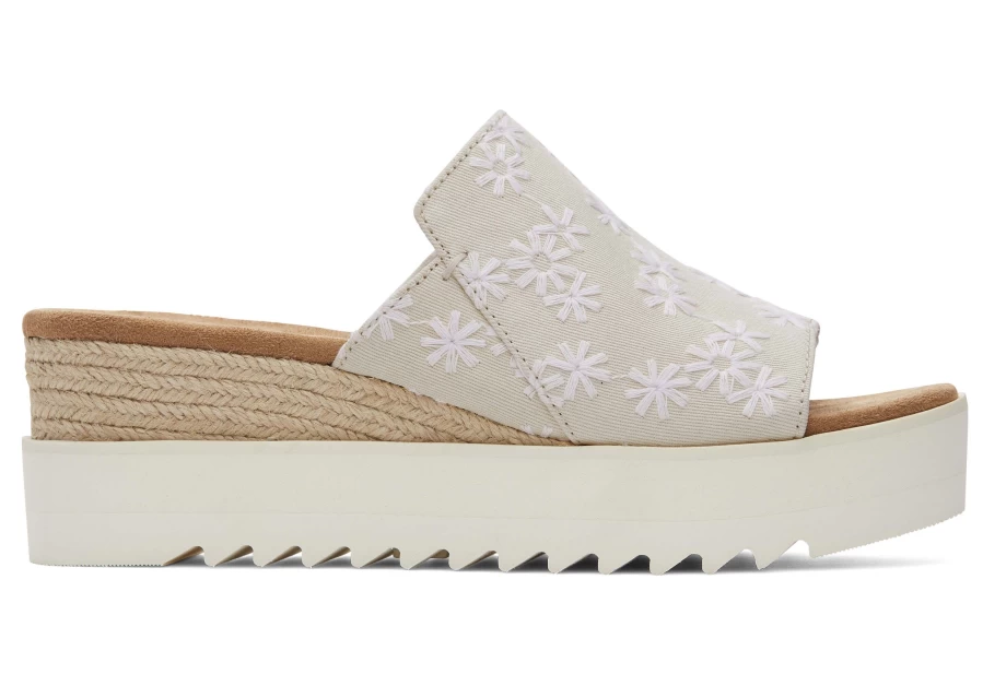 TOMS Diana Mule Sandals - Birch Embroidered Floral Design | Natural Comfort Slides