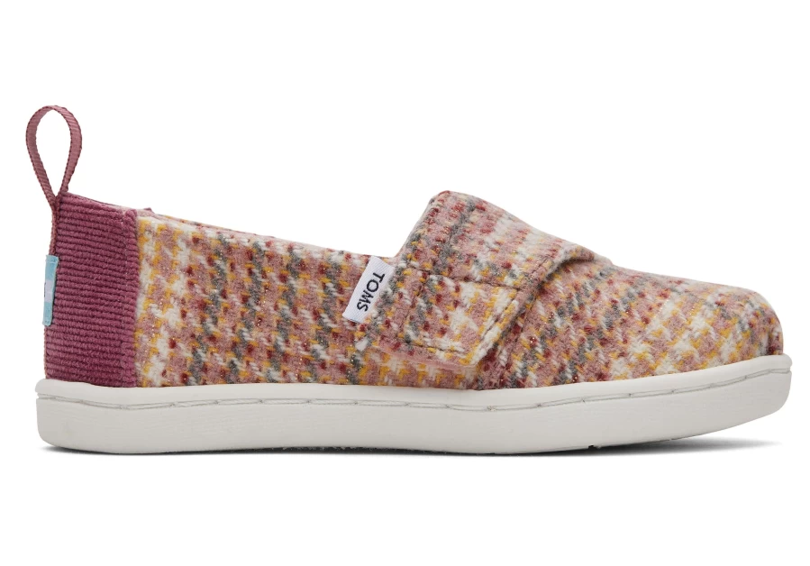 TOMS Alpargata Plaid Tweed Toddler Shoes for Girls - Pink Quartz Comfortable Slip-On