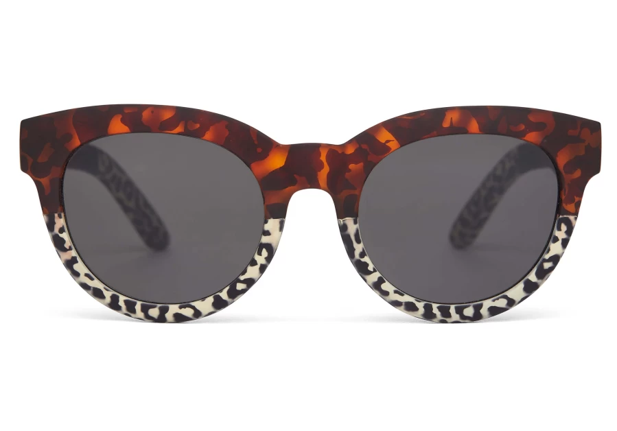 TOMS Matte Blonde Tortoise Cheetah Fade Traveler Sunglasses with Dark Grey Lenses