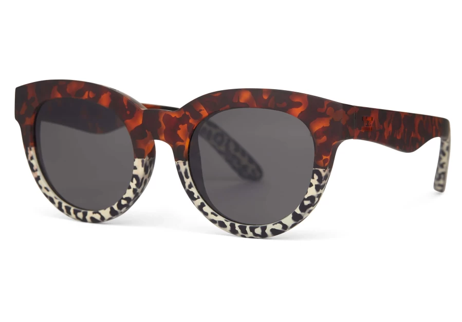 TOMS Matte Blonde Tortoise Cheetah Fade Traveler Sunglasses with Dark Grey Lenses