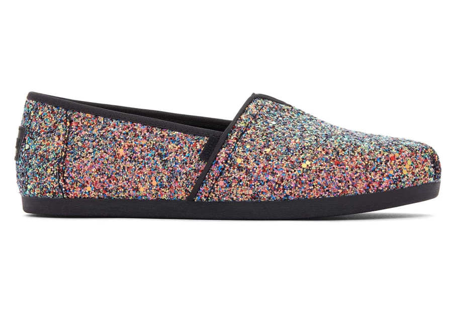 TOMS Black Chunky Glitter Alpargata Shoes for Women | Comfortable Slip-On Espadrilles