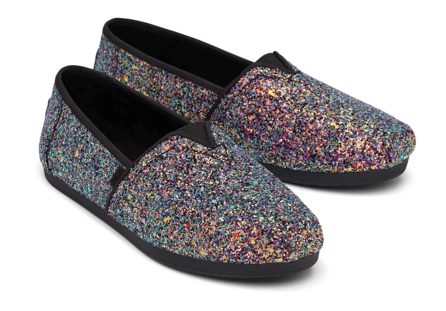 TOMS Black Chunky Glitter Alpargata Shoes for Women | Comfortable Slip-On Espadrilles