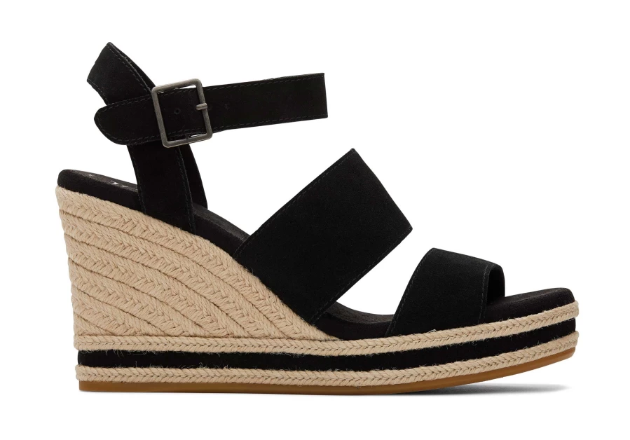 TOMS Madelyn Black Suede Wedge Sandals for Women - Comfortable Casual Wedge Heel Shoes