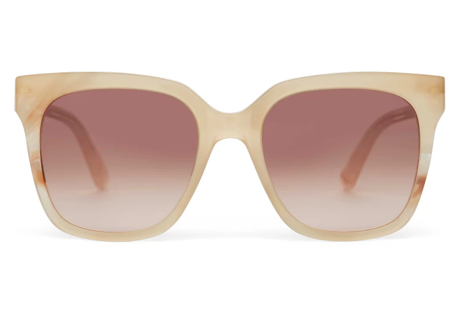 TOMS Natasha Oatmilk Latte Handcrafted Sunglasses - Brown Gradient Lens Vintage Style