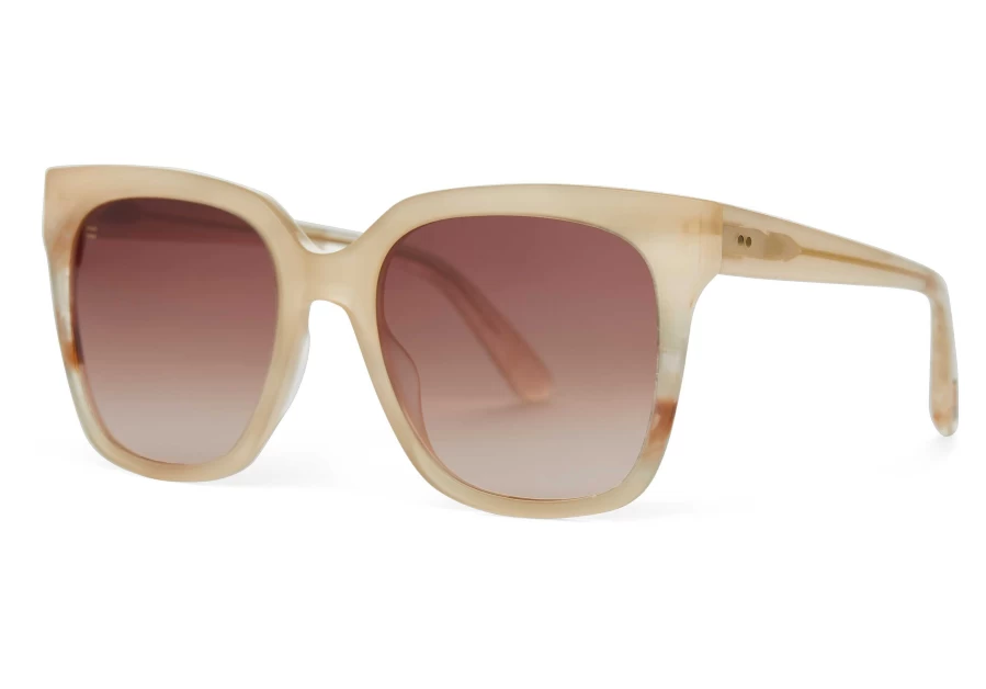 TOMS Natasha Oatmilk Latte Handcrafted Sunglasses - Brown Gradient Lens Vintage Style