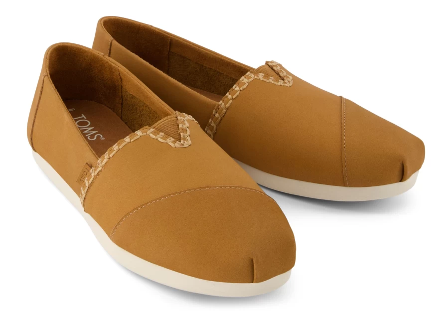 TOMS Leather Tan Alpargata Comfortable Slip-On Espadrille Shoes