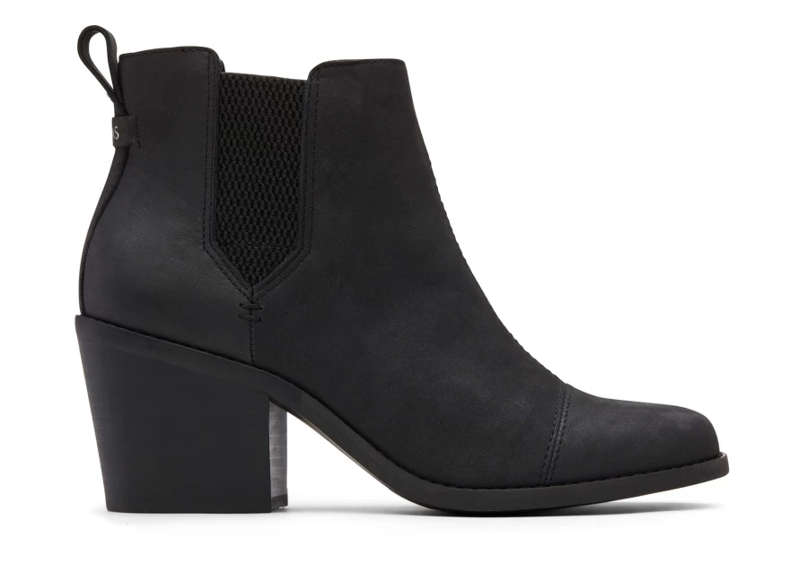 TOMS Everly Black Nubuck Heeled Boots for Women