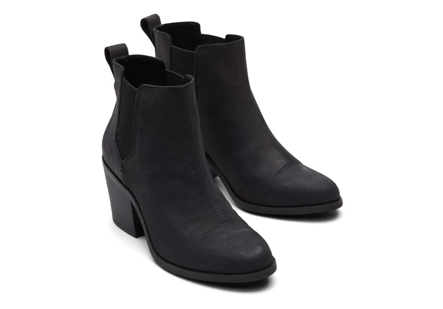 TOMS Everly Black Nubuck Heeled Boots for Women