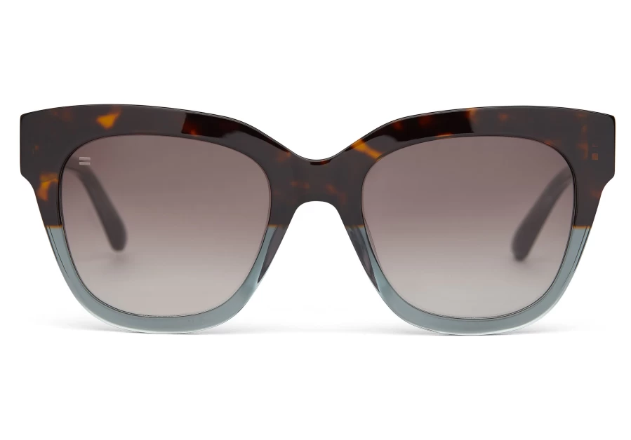 TOMS Handcrafted Tortoise Ocean Grey Fade Sunglasses with Gold & Dark Grey Gradient Lenses