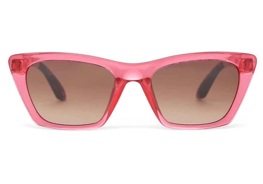 TOMS Sahara Pink Traveler Sunglasses - Pink Flash Crystal/Brown Gradient Polarized Aviator Style