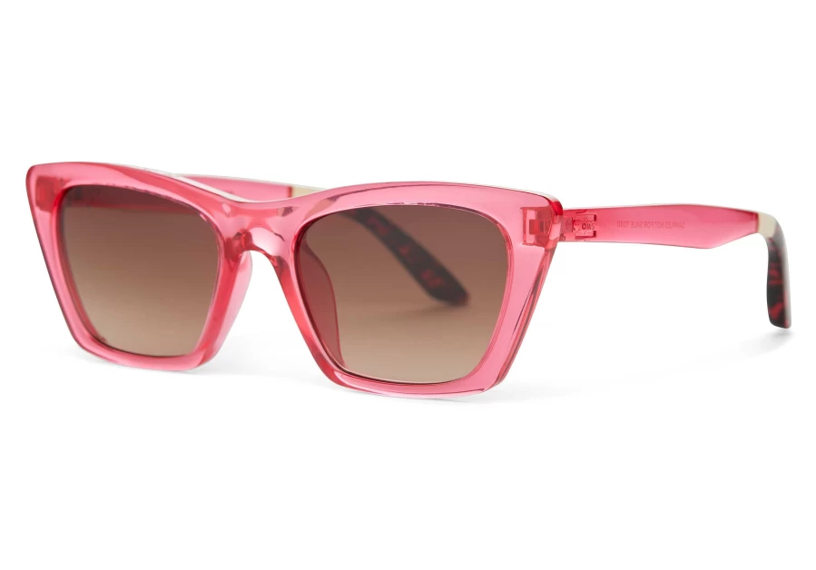 TOMS Sahara Pink Traveler Sunglasses - Pink Flash Crystal/Brown Gradient Polarized Aviator Style