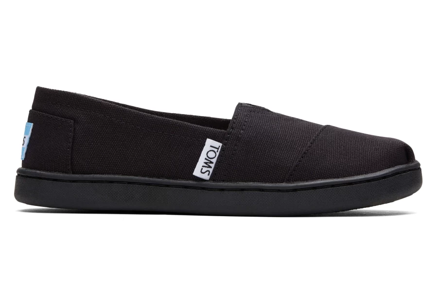 TOMS Youth Alpargata Canvas Kids Shoes - Black Comfortable Slip-Ons for Boys and Girls