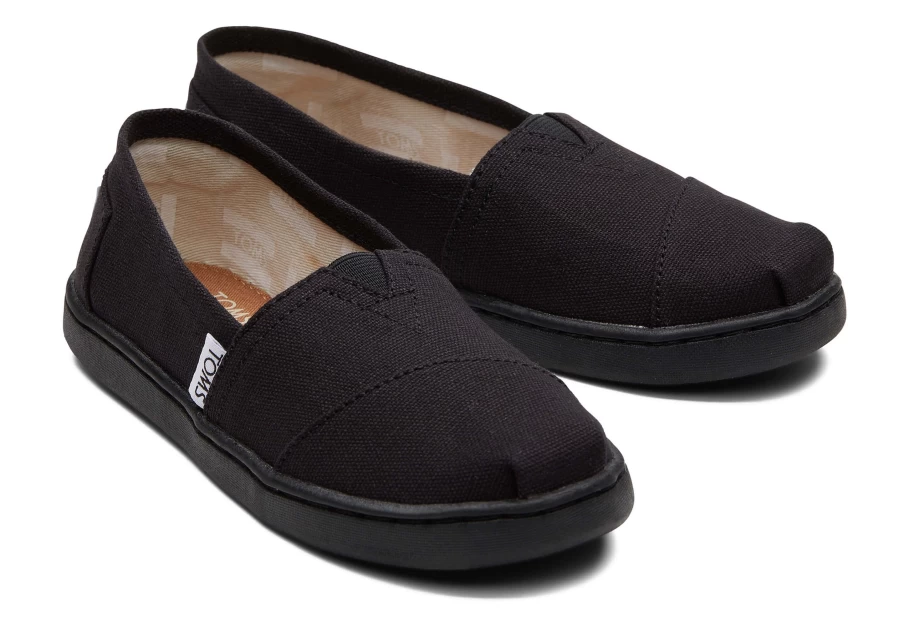 TOMS Youth Alpargata Canvas Kids Shoes - Black Comfortable Slip-Ons for Boys and Girls