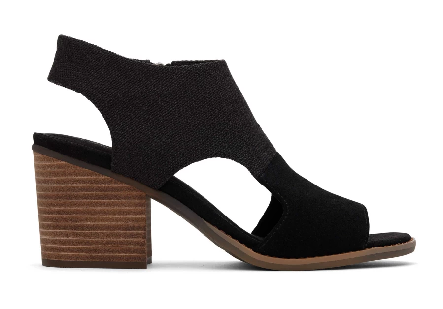 TOMS Eliana Suede Black Heeled Sandals for Women - Elegant Black Suede Heels