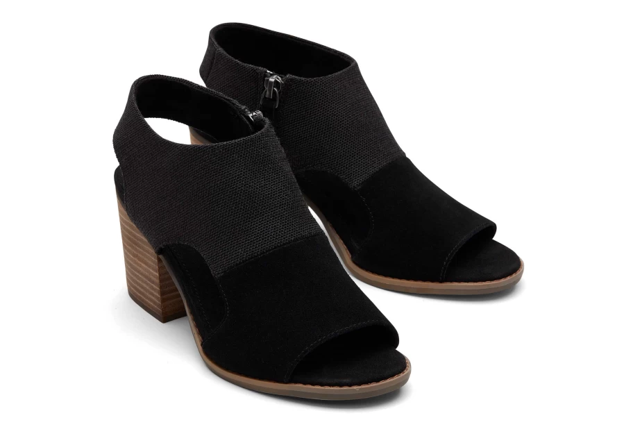 TOMS Eliana Suede Black Heeled Sandals for Women - Elegant Black Suede Heels