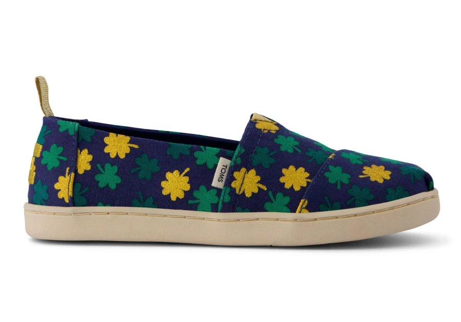 TOMS Kids Alpargata Shoes - Lucky Shimmer Clovers Design for Youth