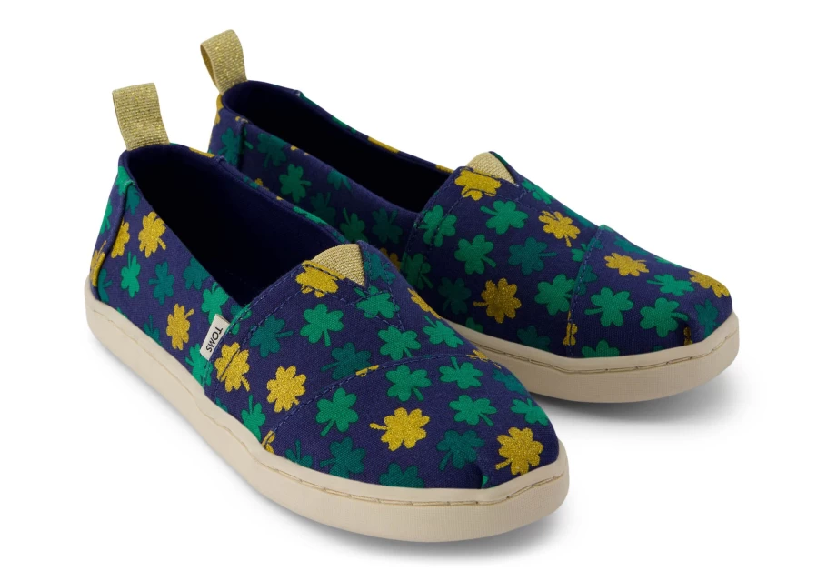 TOMS Kids Alpargata Shoes - Lucky Shimmer Clovers Design for Youth