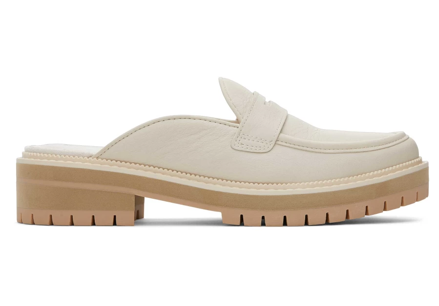 TOMS Cara Mule Light Sand Leather Loafer in Beige | Comfortable Slip-On Shoes