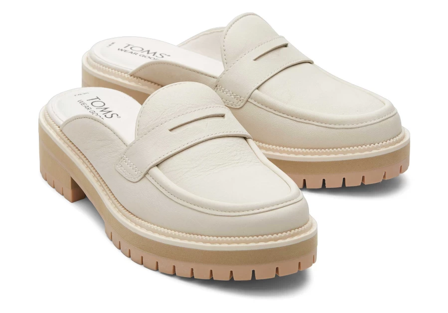 TOMS Cara Mule Light Sand Leather Loafer in Beige | Comfortable Slip-On Shoes