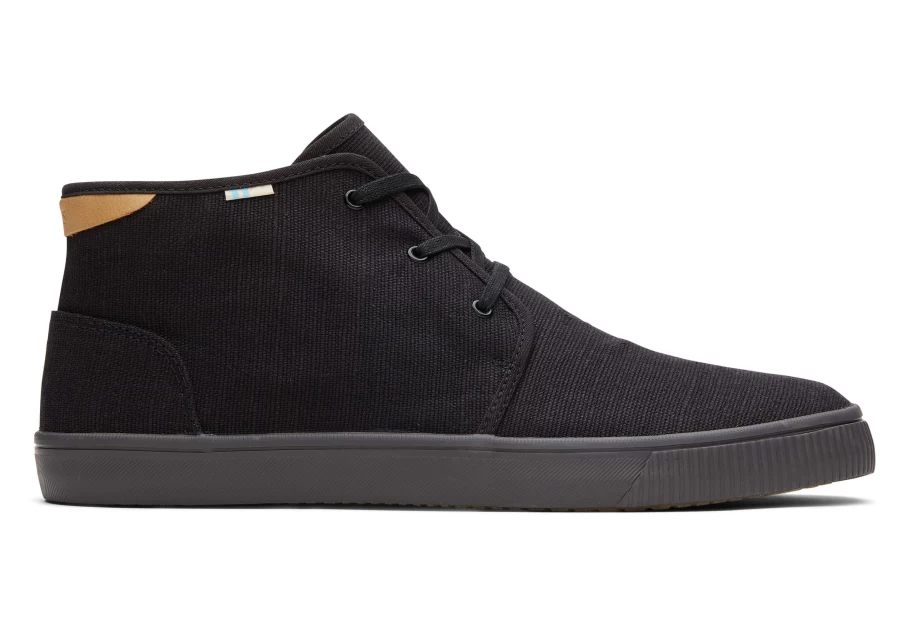 TOMS Carlo Mid All Heritage Canvas Lace-Up Sneakers in Black - Casual Vintage Style Shoes for Men and Women