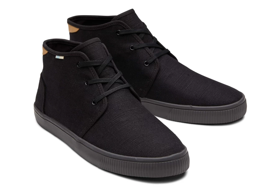 TOMS Carlo Mid All Heritage Canvas Lace-Up Sneakers in Black - Casual Vintage Style Shoes for Men and Women