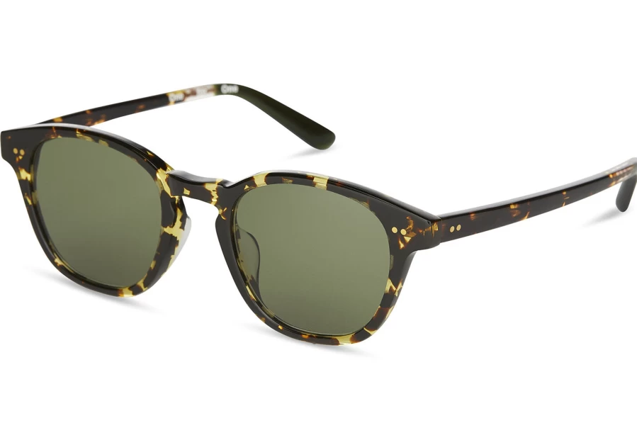 TOMS Wyatt Havana Handcrafted Sunglasses - Eco Havana Tortoise Frame, Glass Bottle Green Lens