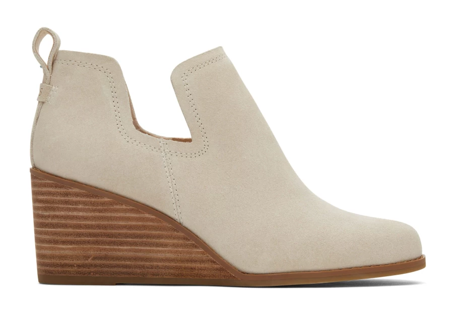 TOMS Kallie Beige Suede Wedge Boots for Women – Comfortable Ankle Booties