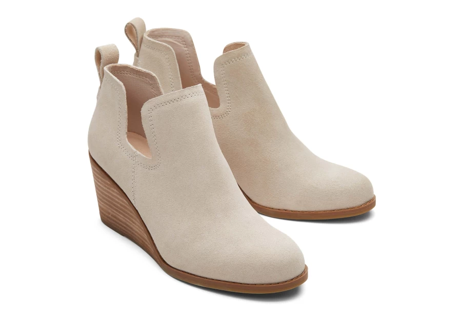 TOMS Kallie Beige Suede Wedge Boots for Women – Comfortable Ankle Booties