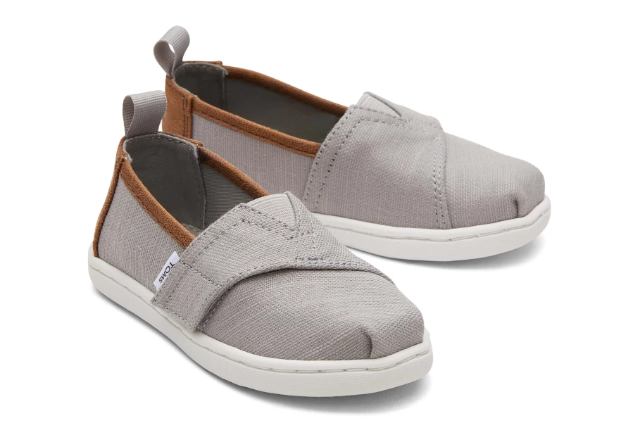 TOMS Toddler Alpargata Shoes - Drizzle Grey with Dark Brown Trim, Recycled Cotton Eco-Friendly