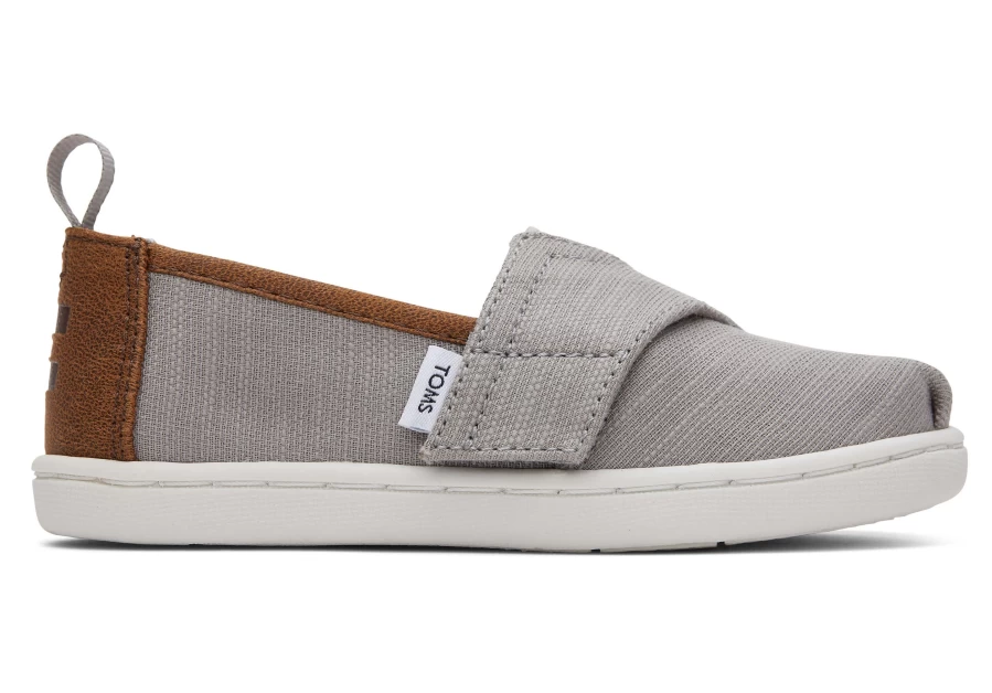 TOMS Toddler Alpargata Shoes - Drizzle Grey with Dark Brown Trim, Recycled Cotton Eco-Friendly