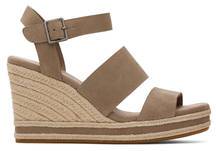 TOMS Suede Dune Wedge Sandal - Madelyn Taupe Comfort Footwear