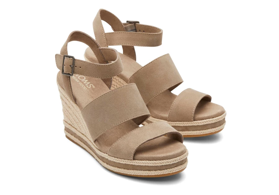 TOMS Suede Dune Wedge Sandal - Madelyn Taupe Comfort Footwear