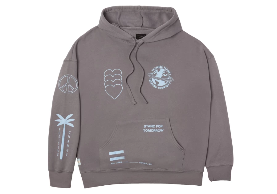 TOMS Grey Multi Graphic Fleece Hoodie for Men & Women - Soft & Stylish Pullover