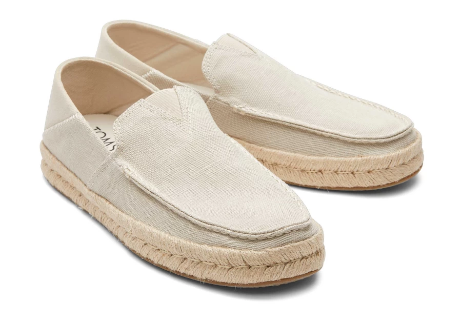 TOMS Alonso Cream Heritage Canvas Rope Loafer Shoes in Fog Color