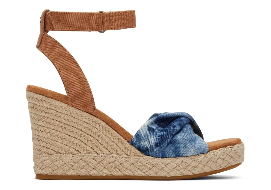 TOMS Marisela Wedge Sandal in Navy Washed Denim | Comfortable Denim Wedge Sandals for Women