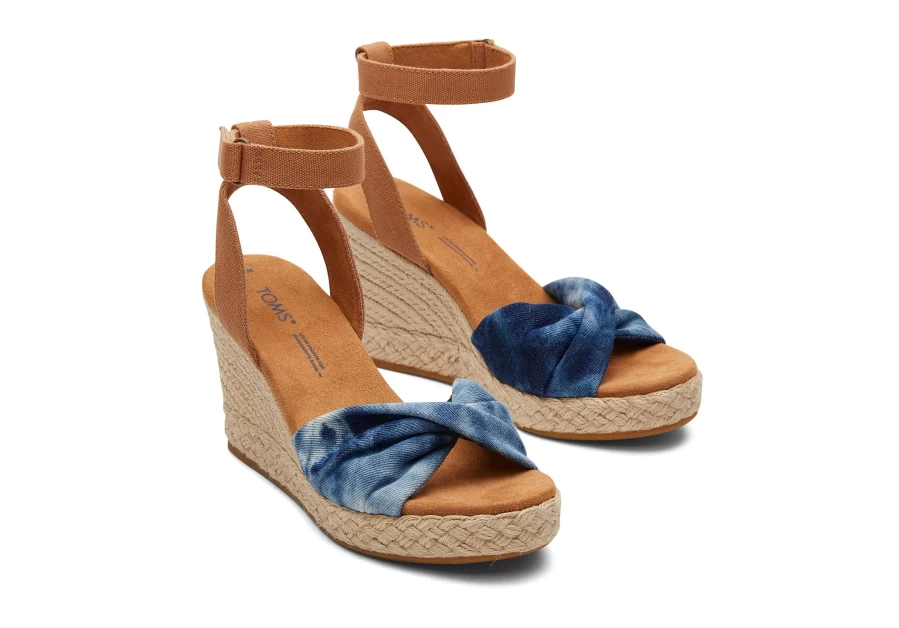TOMS Marisela Wedge Sandal in Navy Washed Denim | Comfortable Denim Wedge Sandals for Women
