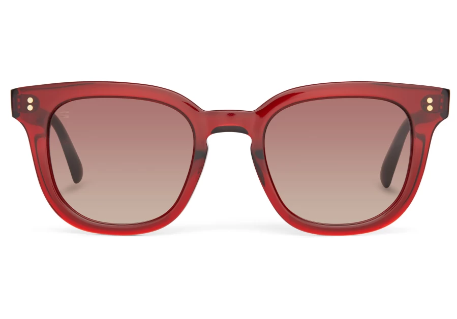 TOMS Venice Rosewood Crystal Handcrafted Sunglasses - Brown Gradient Lens, Premium Wood Frame